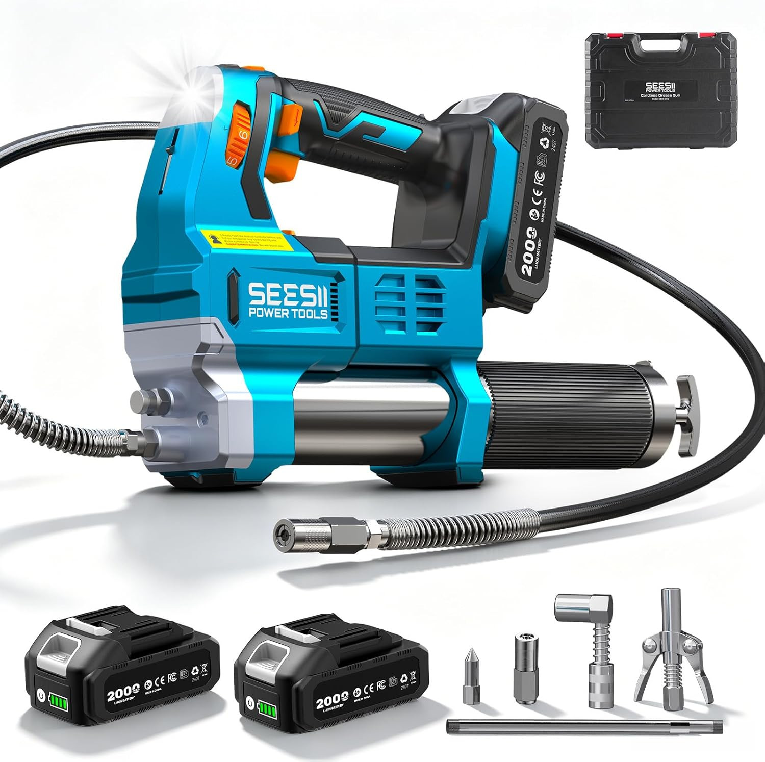Electric Grease Gun, 12000 PSI Cordless Grease Gun with 2 Batteries, 10 Oz/Min F
