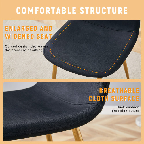 Luxury Simple Chair - Set Of 4 BLACK Linen-Cotton Material High Resilience