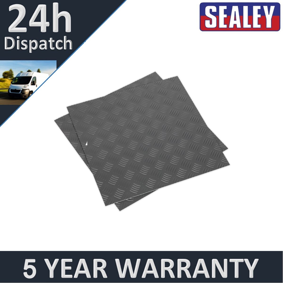 Sealey Vinyl Floor Tile with Peel & Stick Backing Silver Treadplate Pack of 16