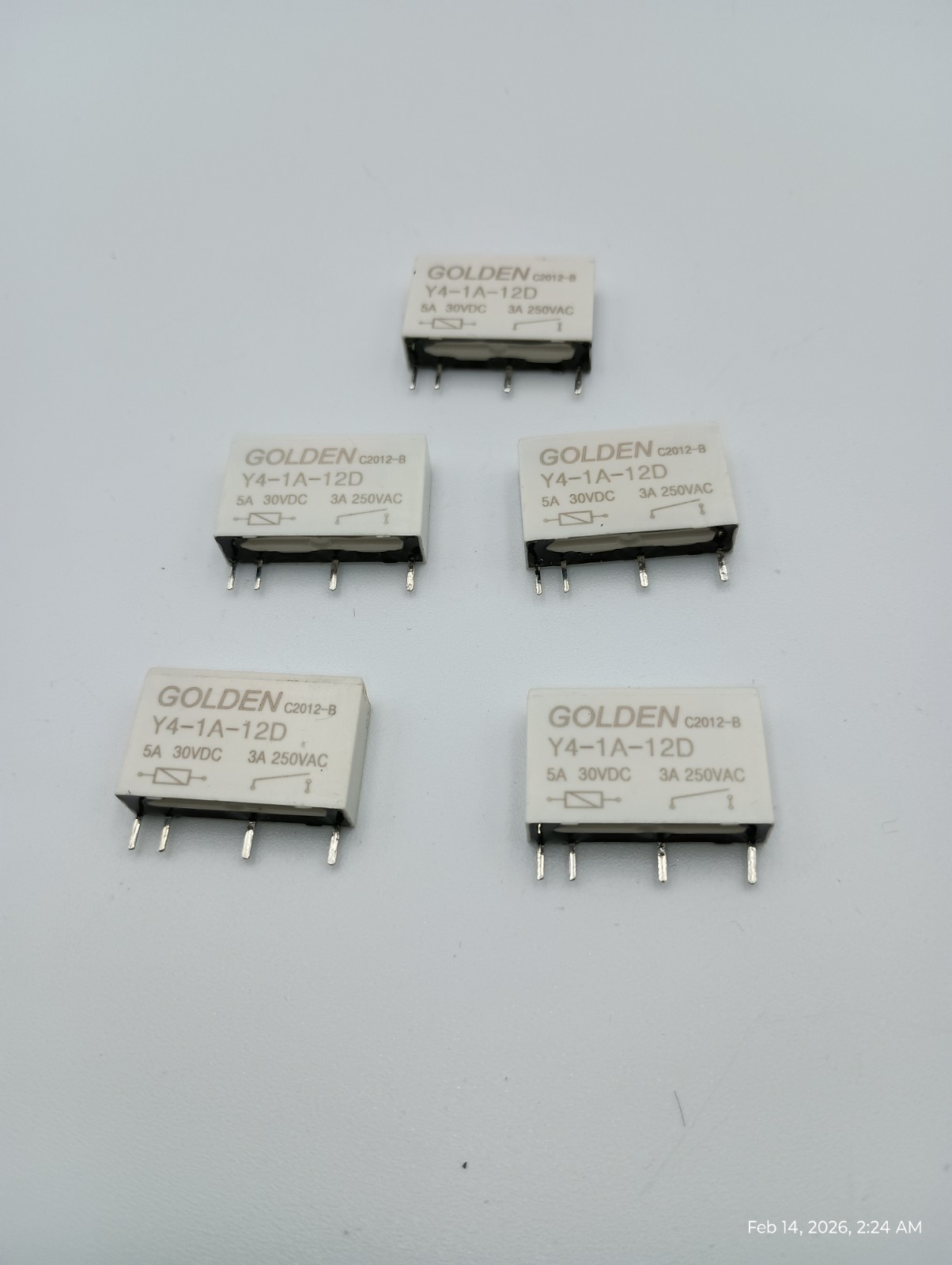 Mini Golden Relay Y4-1A-12L 4 Pins 12VDC SPNO Qty 5