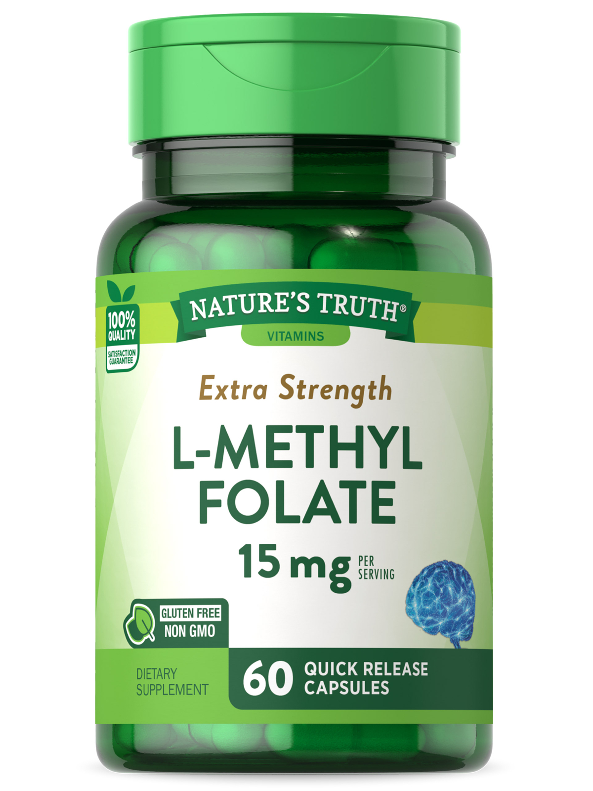 L-Methylfolate 15mg | 60 Capsules | Extra Strength | Non-GMO | by Nature's Truth