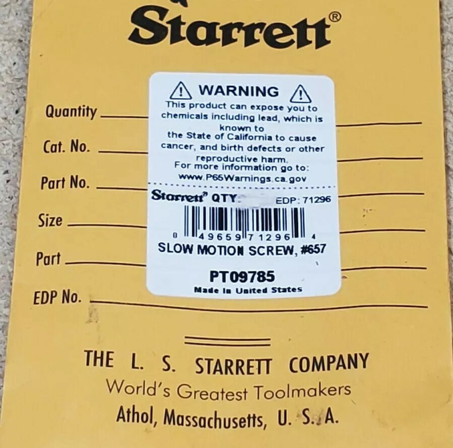 Starrett No. 657A magnetic base -  replacement slow motion screw No. PT09785