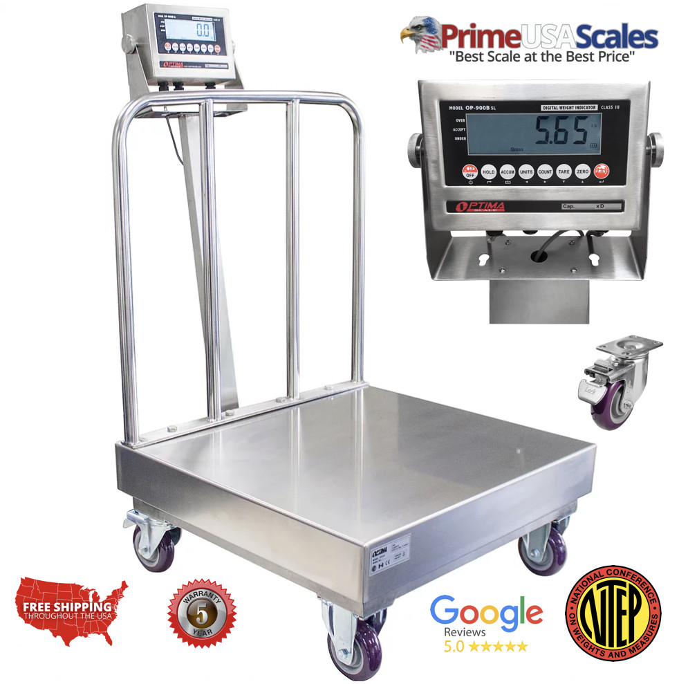 OP-915SSBW NTEP Stainless Steel Washdown Bench Scale with Wheels and Backrail