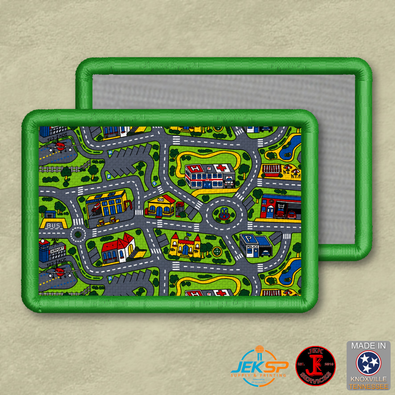 Retro Toy Car Road Rug Funny Morale Patch, 2x3" | VELCRO® Brand Hook Fastener
