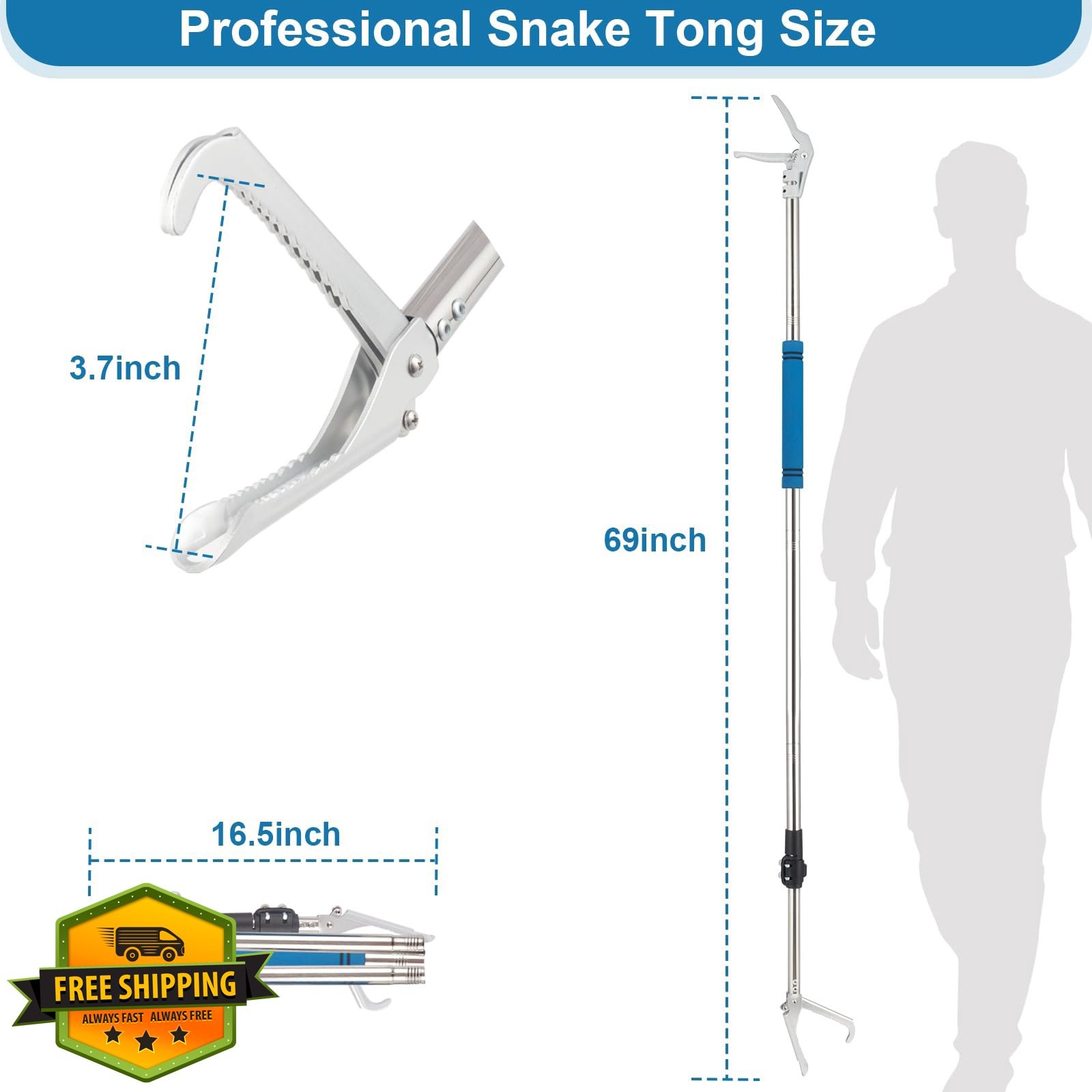 UEGHNS Snake Grabber Reacher Tool 69" Long Handle Blue