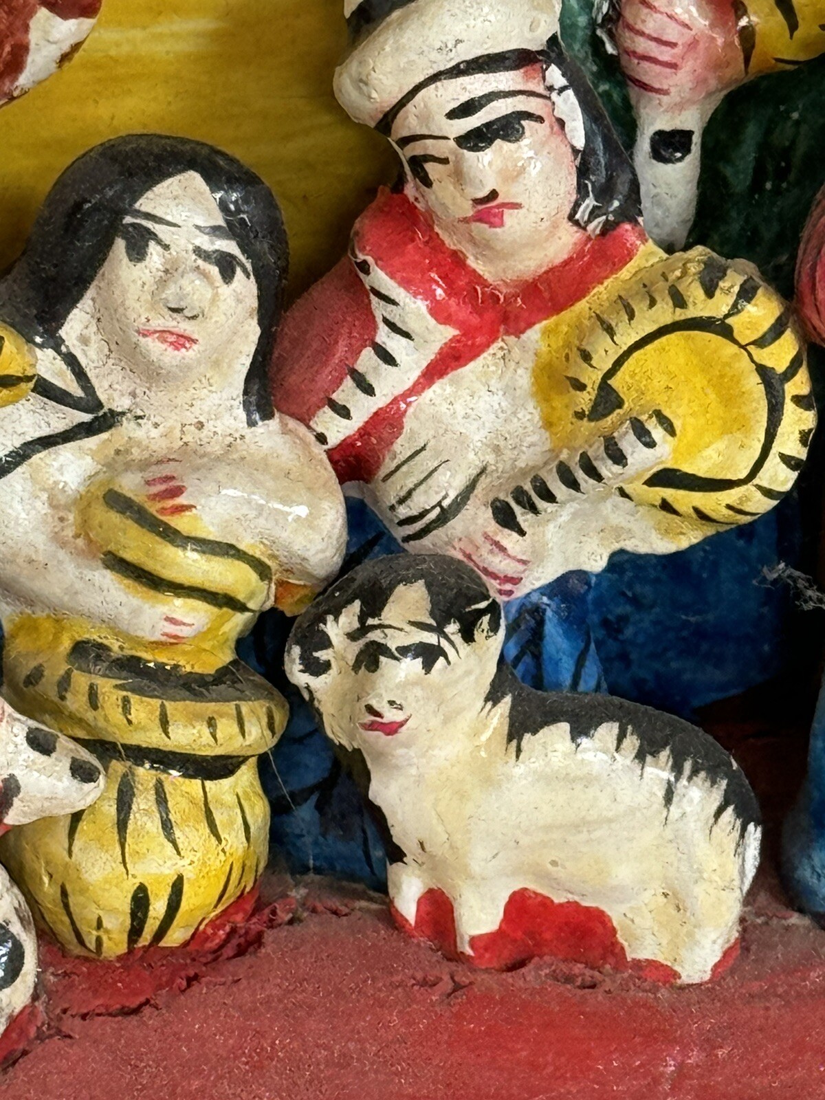 Vintage Peruvian Handpainted Folk And Wooden Retablo Shadow Box.