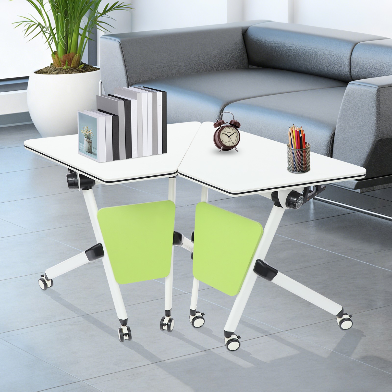 New Modern Modular Folding Conference Table, Flip Top Training Desk with Wheels