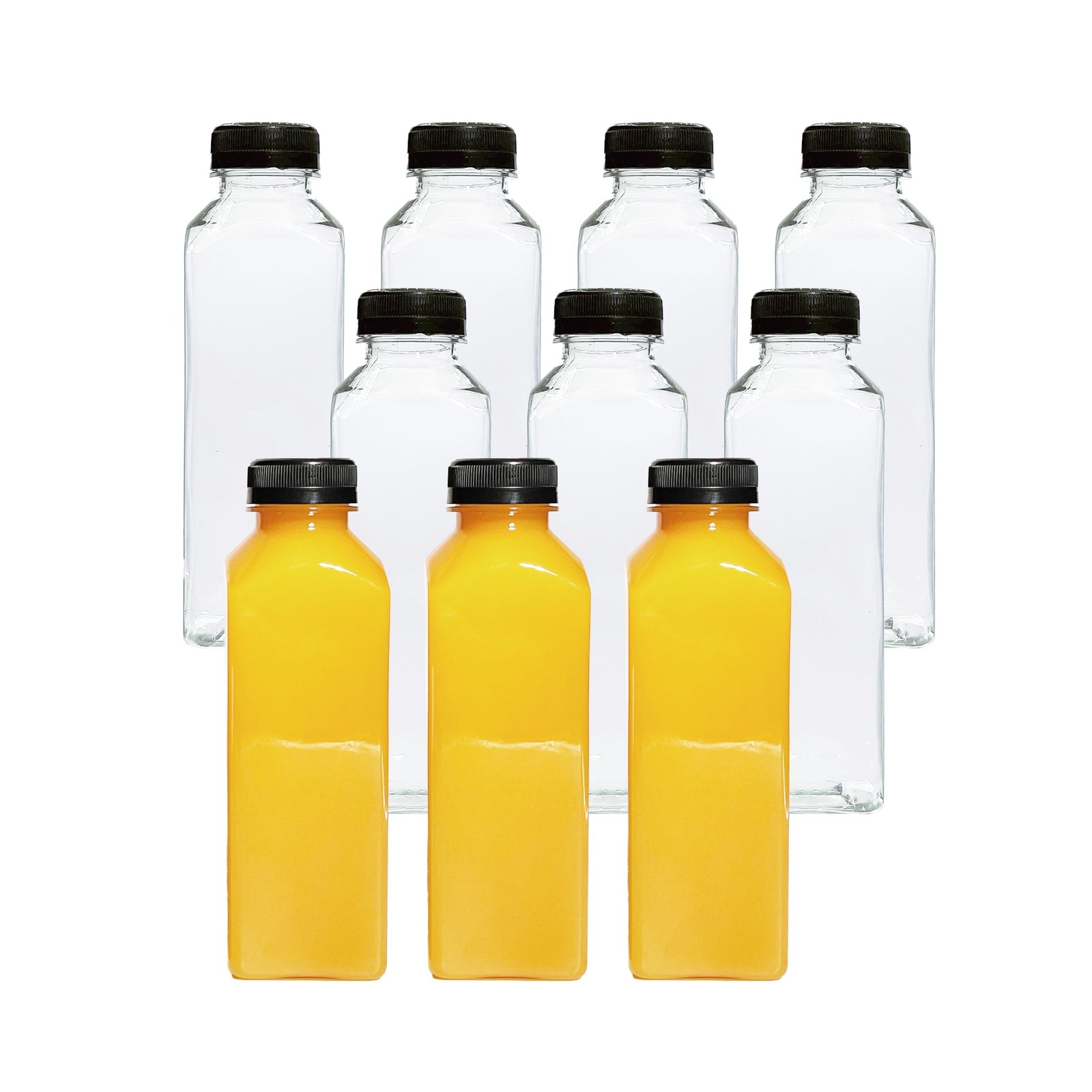 10pcs 16oz Plastic Juice Bottles, Juice Containers with Lids, Clear Bulk Beve...