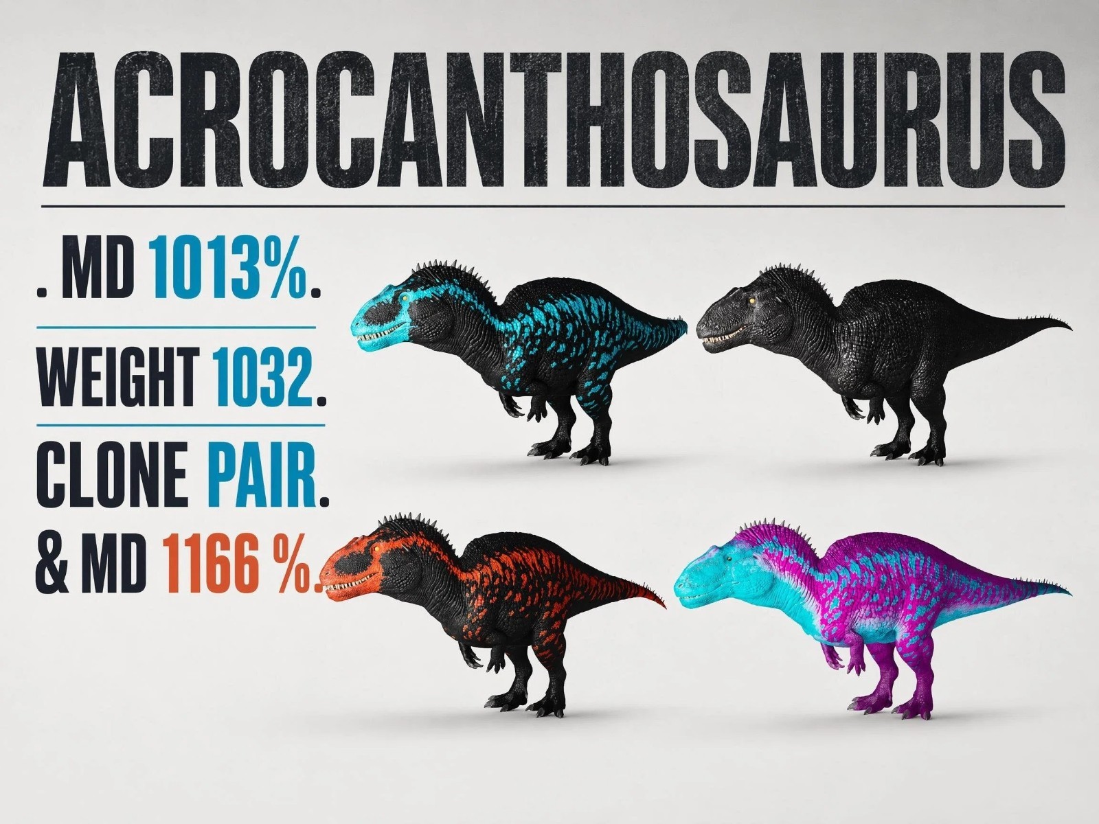 - Ark Survival Ascended-  PVE-Lvl 362 -Acrocanthosaurus 1013 % Weight 1032 Clone