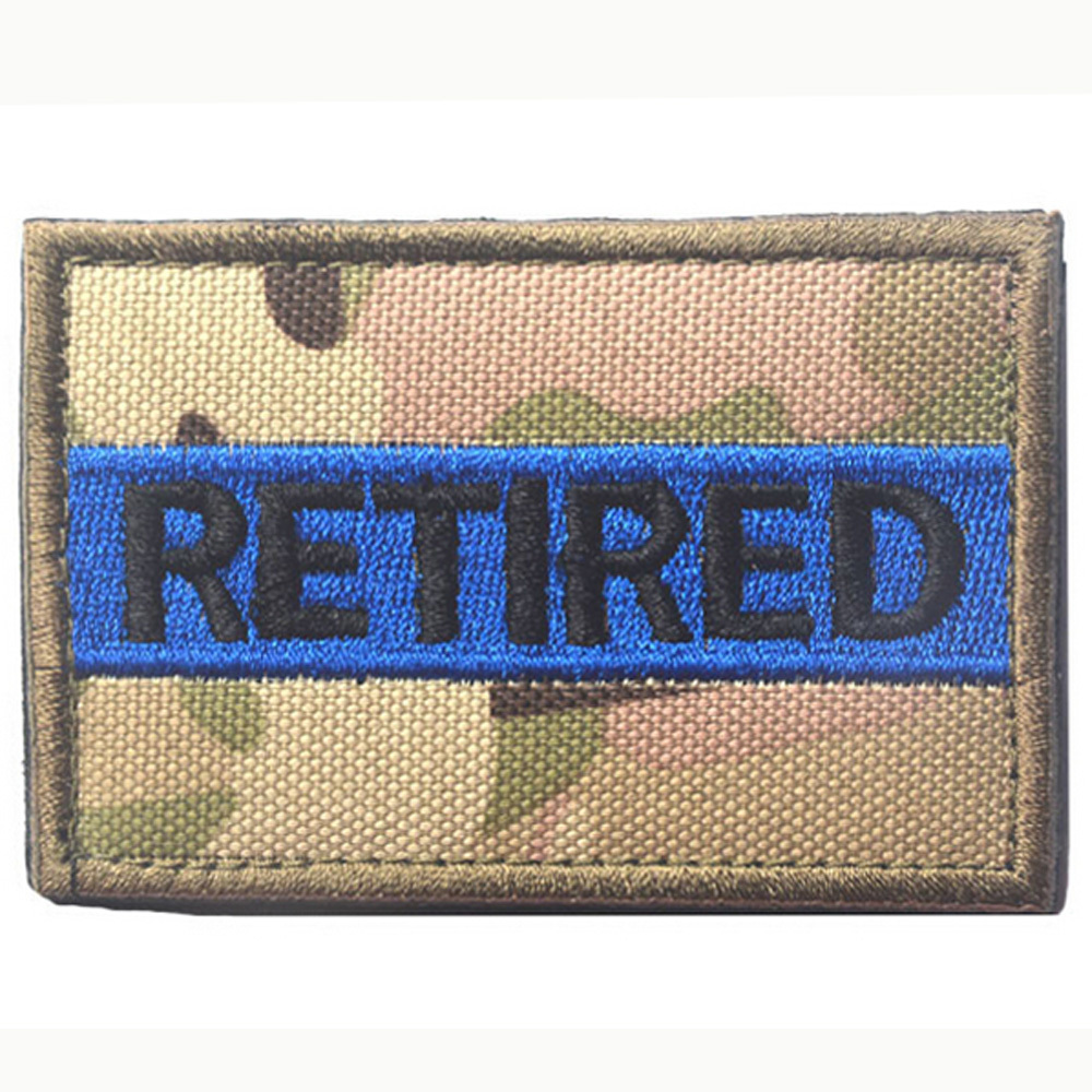 RETIRED THE BLUE LINE TACTICAL MILITARIA BADGE EMBROIDERED HOOK LOOP PATCH BADGE