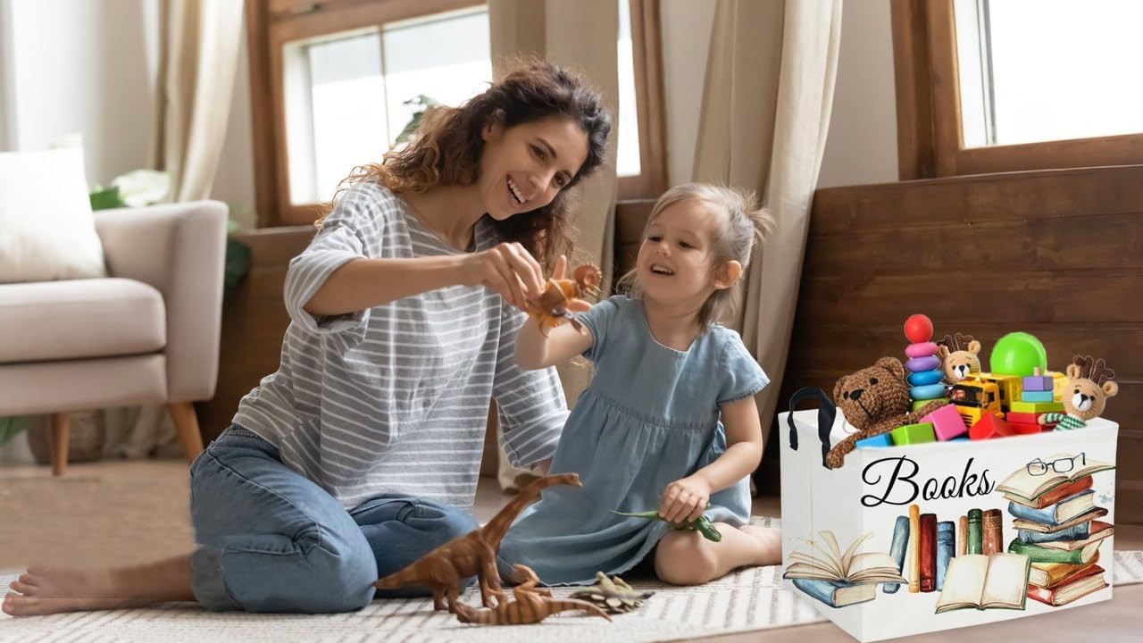 Durable Collapsible Kids Storage Basket with Leather Handles - Fun & Functional