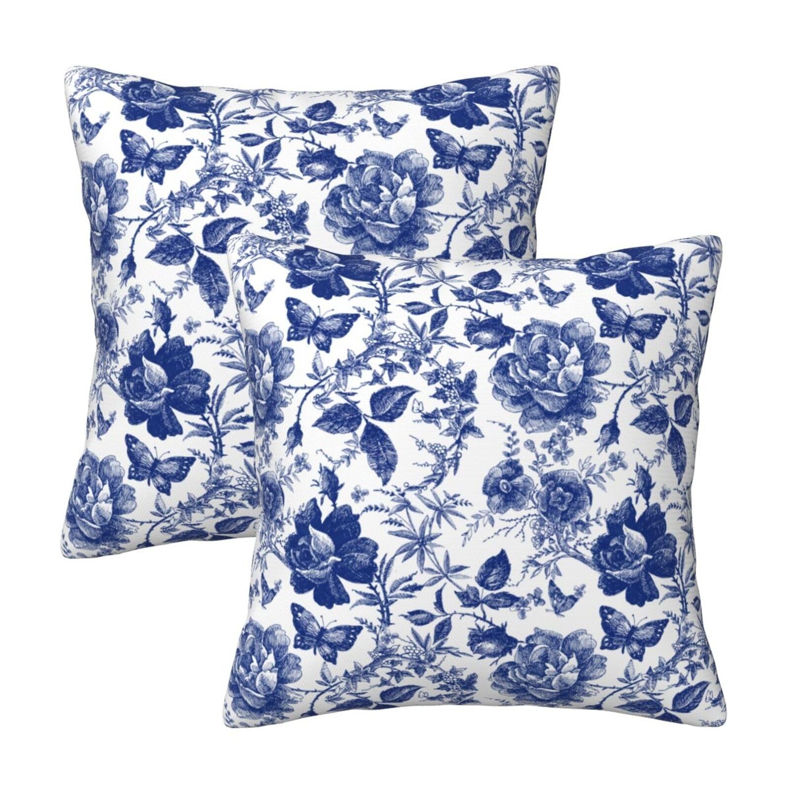 Tebjh Blue and White 18" x (Pack of 2), Porcelain Floral