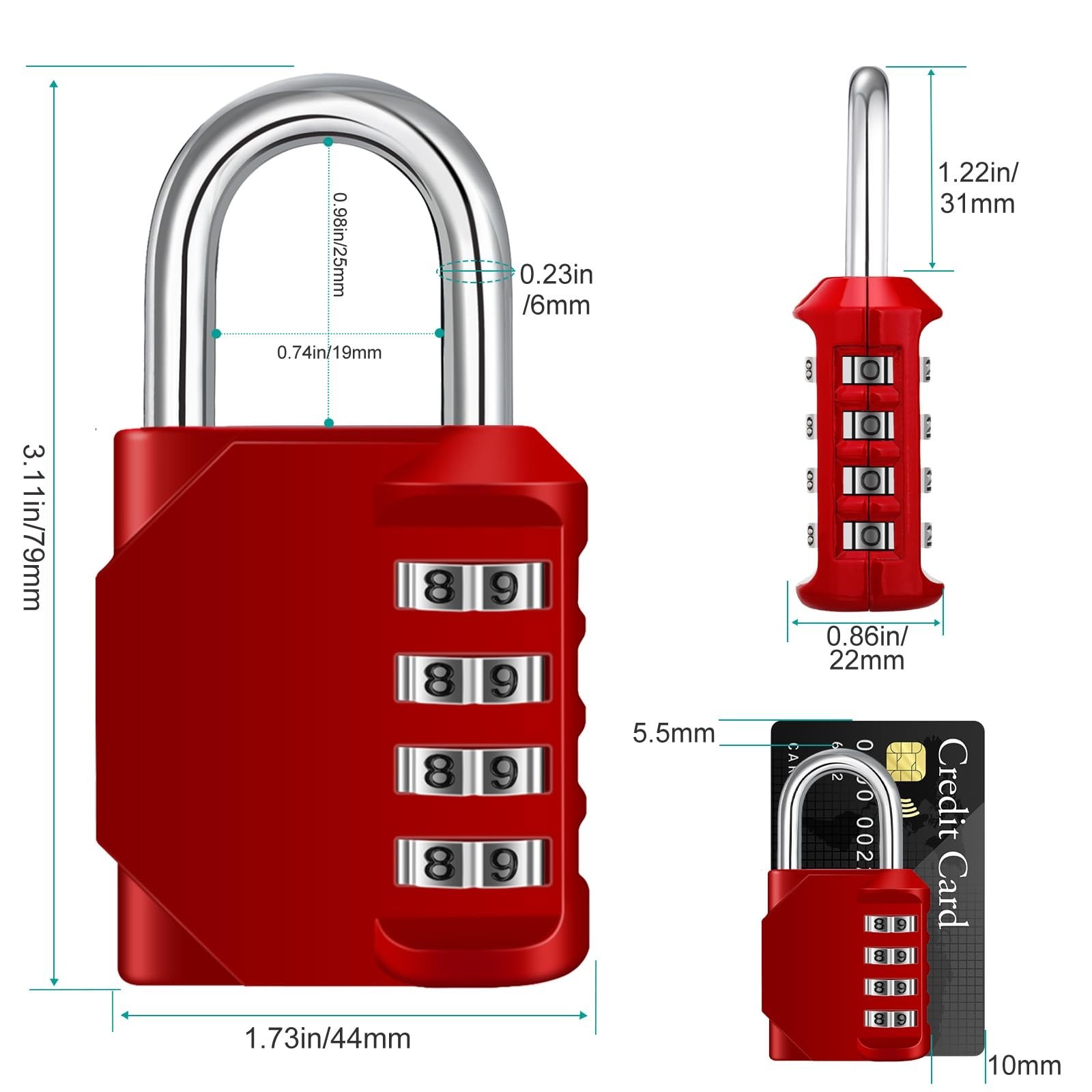 4 Digit Combination Padlock 2 Pack - Waterproof Gym & School Locker Lock - Silve