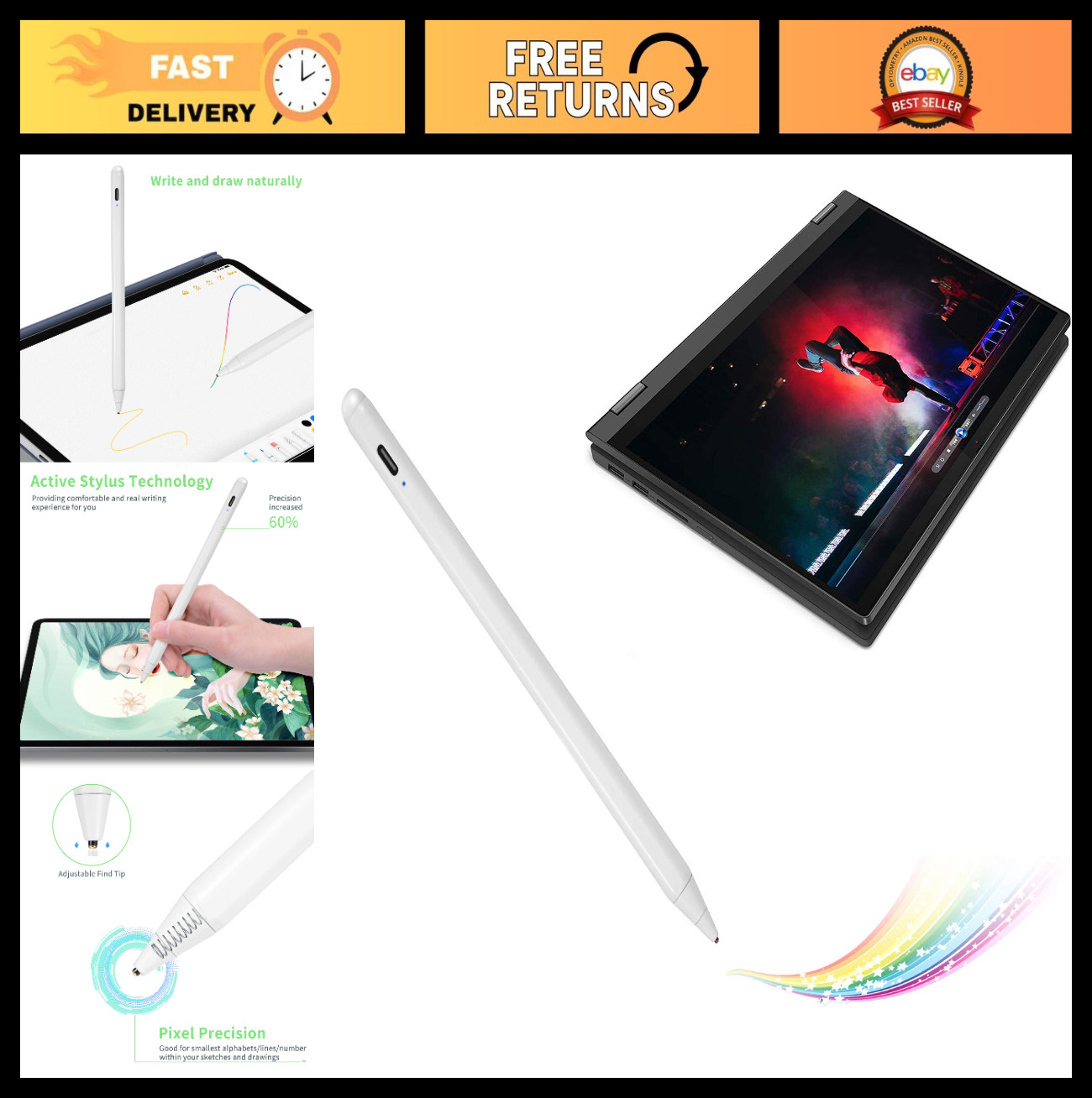 Active Stylus Pen for Lenovo Flex 5/7 - Digital Pencil for Note-Taking & Sketchi