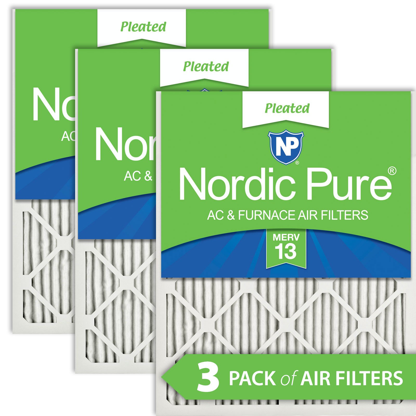 12x25x1 (11_3/4x24_3/4) Pleated MERV 13 Air Filters 3 Pack