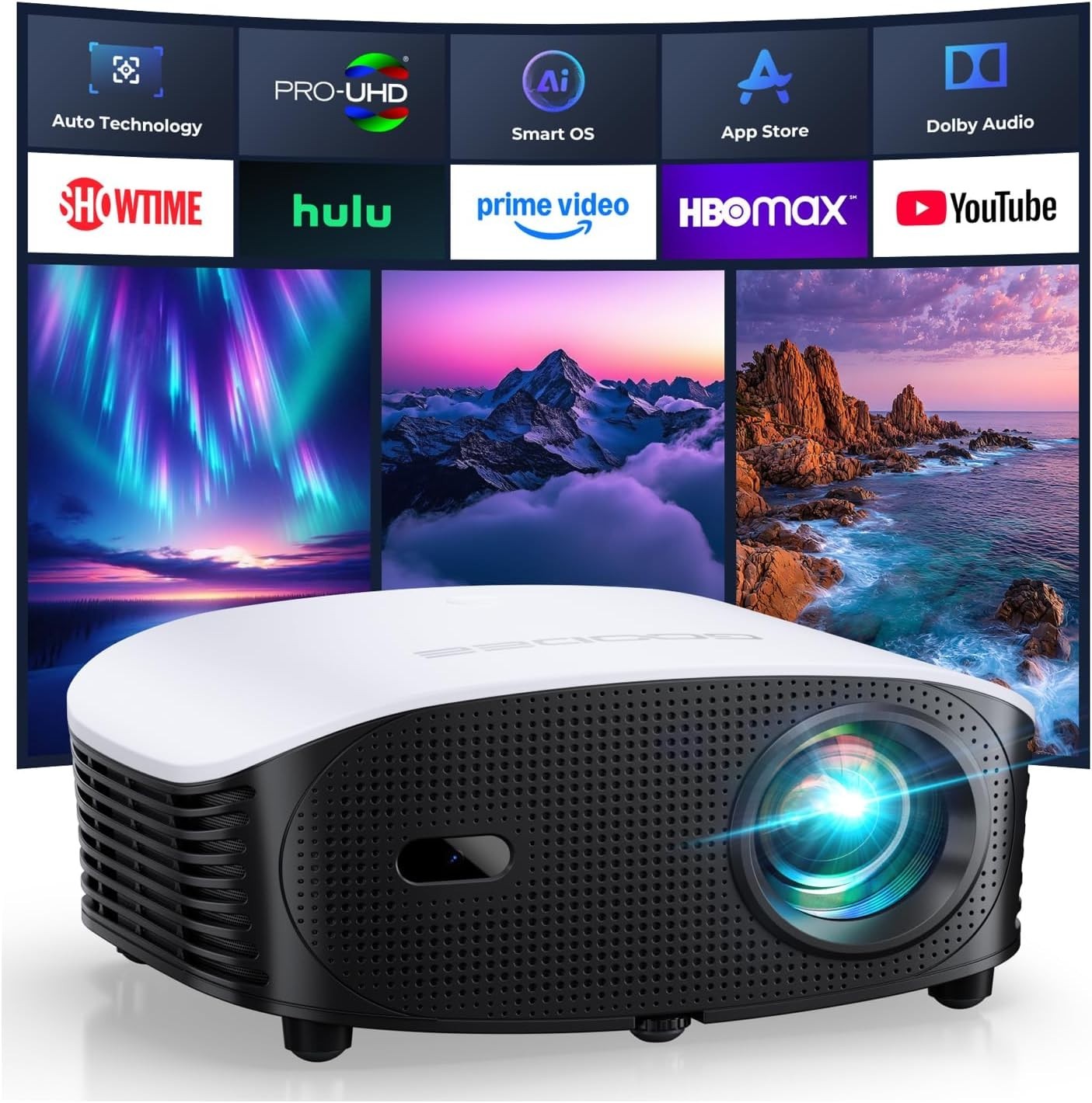 GooDee AI Smart Mini Projector with WiFi and Bluetooth - FHD 4K Support!