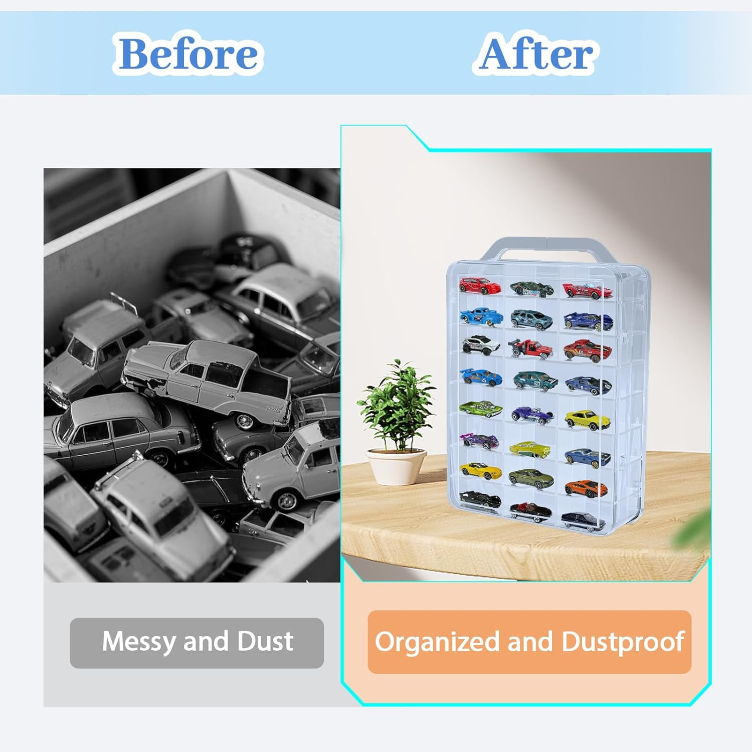 Double Sided Storage Case for Hot Wheels Storage with Carrying Handle, Portable