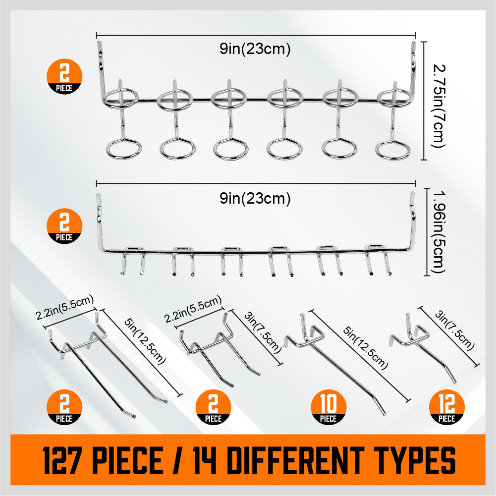 127-Pc Pegboard Hooks Set Assortment with 3 Baskets Organizing 4 Small Pegboard