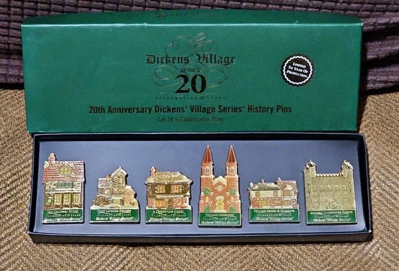 Dept 56 Dickens' Village Series 20th Anniversary History Enamel Pin Set