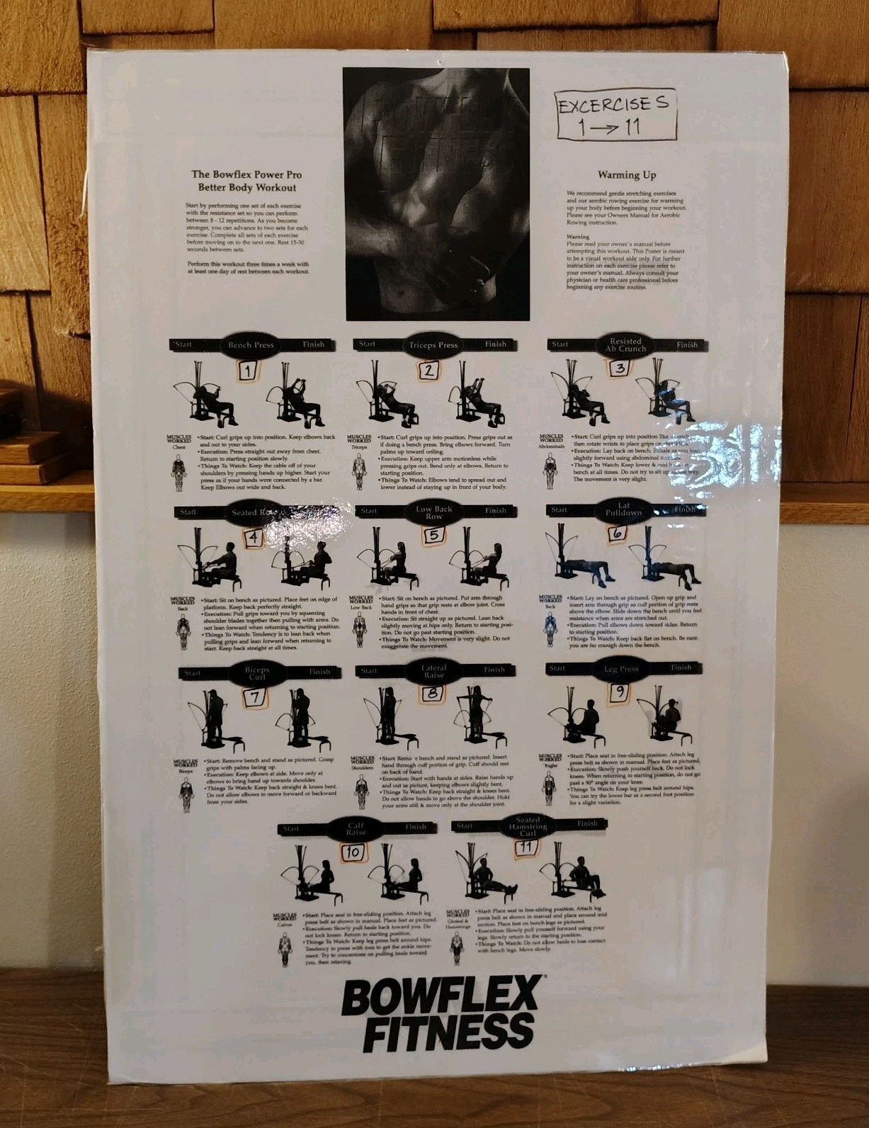 Bowflex Power Pro Workout Poster Laminated Single Sided Mounted READ