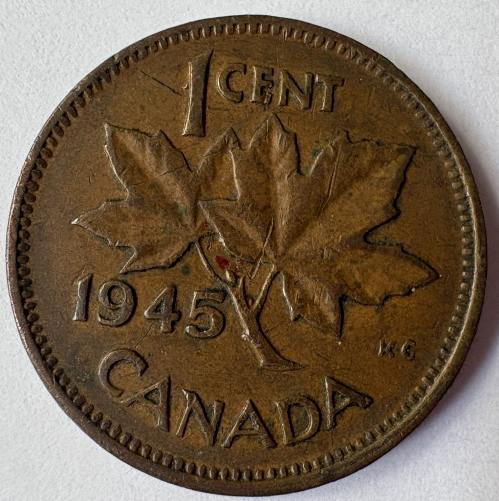 1945 Canada 1 Cent Coin King George VI Maple Leaf