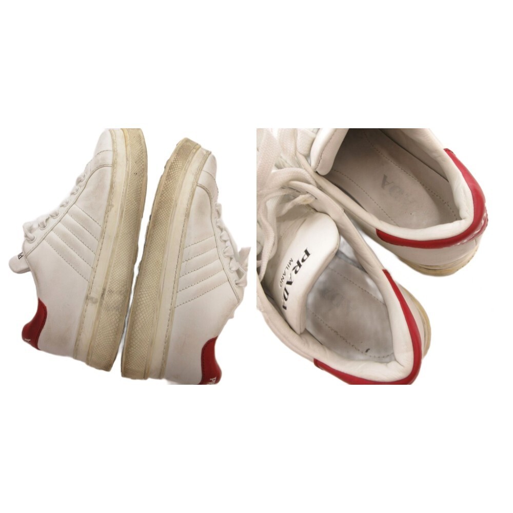 Prada Sneakers Low Cut Leather Bicolor White Red Women's Size EU37/US7