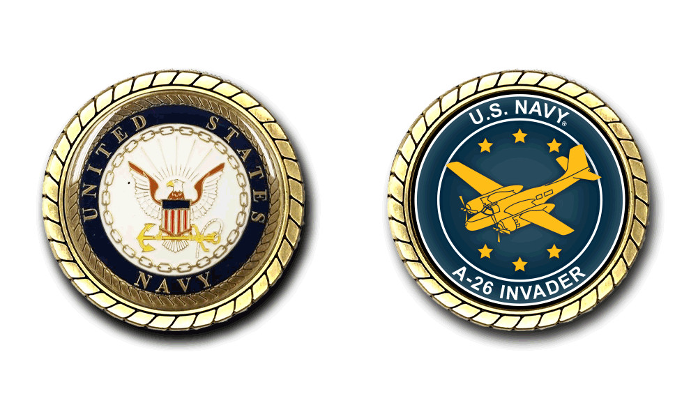 U.S. Navy A-26 Invader Aircraft Silhouette Challenge Coin