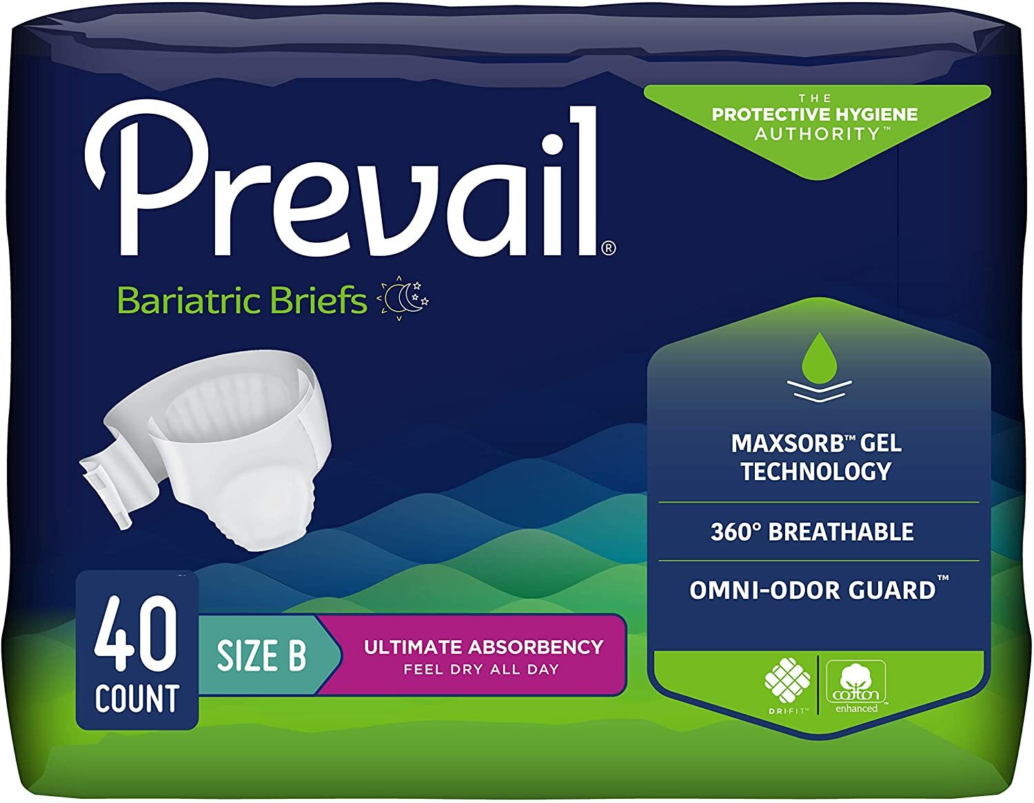 Prevail Adult Incontinent Brief, 73 to 100'', Heavy Absorbency, Case of 40