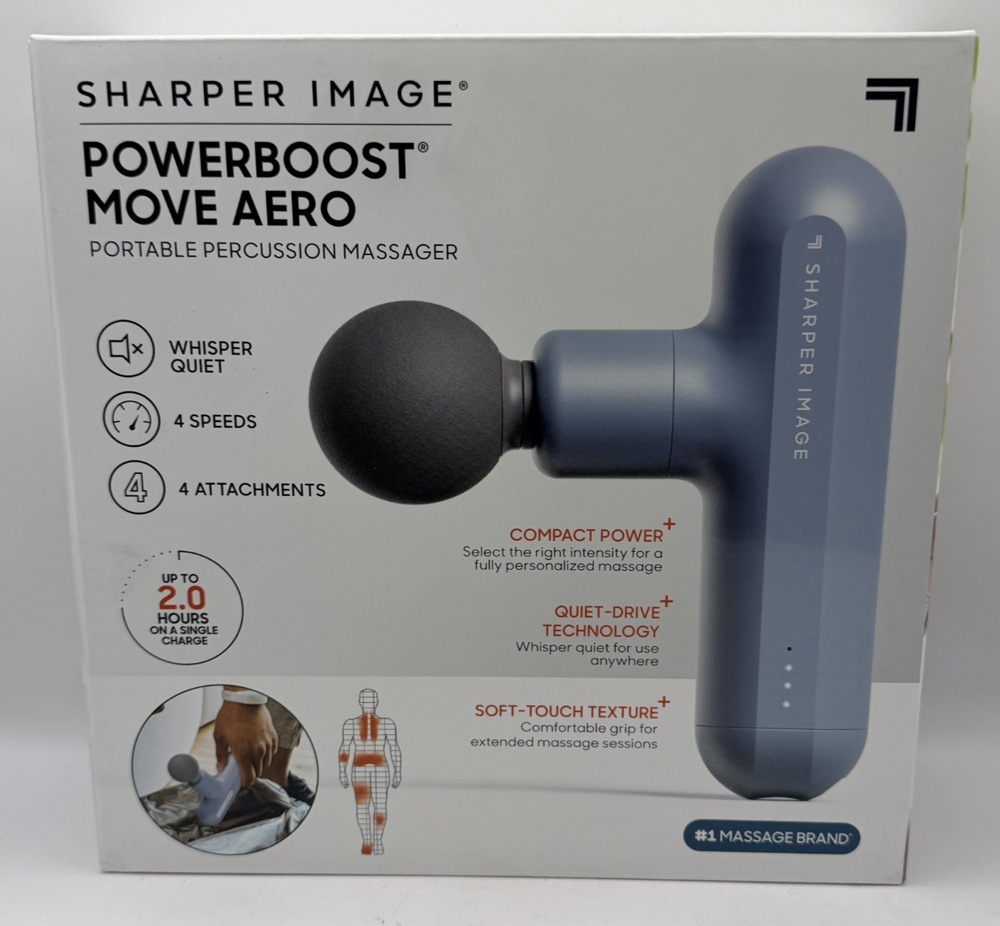 Sharper Image Powerboost Move Aero Percussion Massage Gun, New