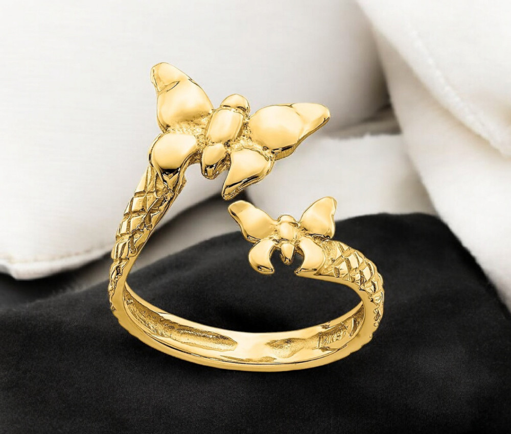 14k Yellow or Rose GoldTextured Butterfly Wrap Toe Ring - Butterfly Statement