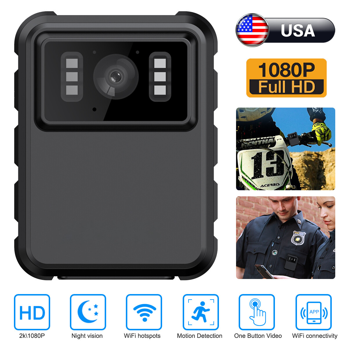 1080P Audio Video DVR IR Night Cam WIFI HD 4K Camcorder Mini Police Body Camera,