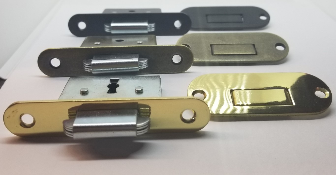 FLAT BLACK brass Roll Top Desk Lock Set rounded oval Catch 2 Keys vintage old