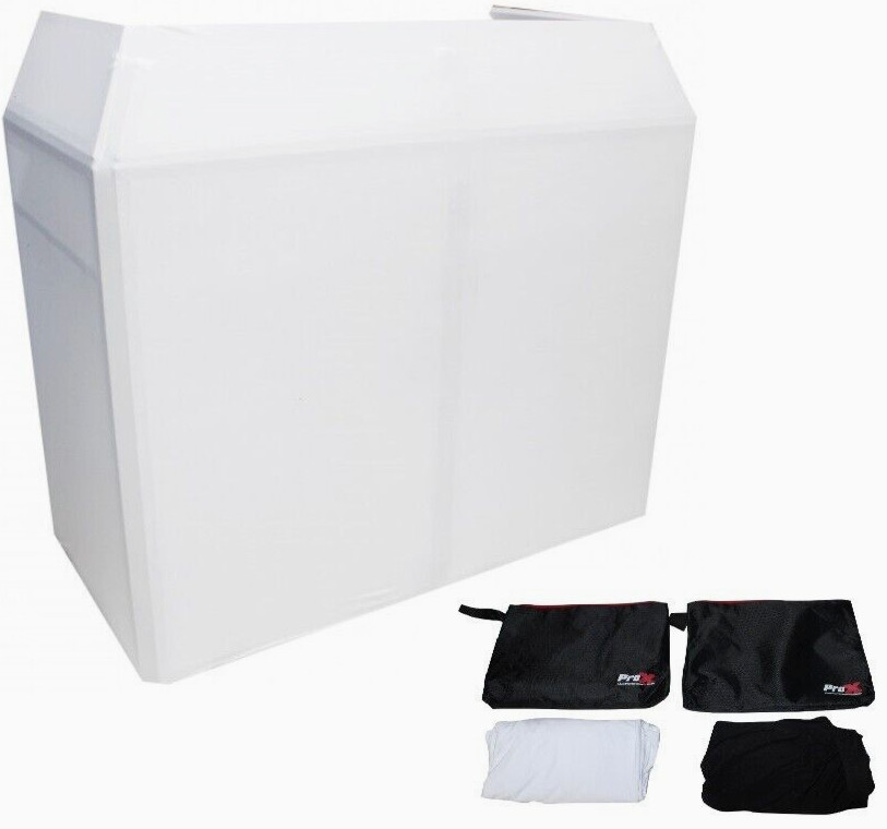 ProX XF-MESA MK2 DJ Facade Table Station with White/Black Scrim & Scrim Bags ...