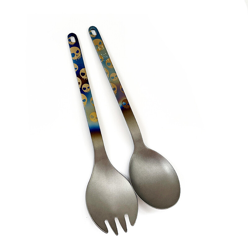 Pure Titanium Long Handle Spoon Spork Lightweight Portable Cutlery EDC Flatware