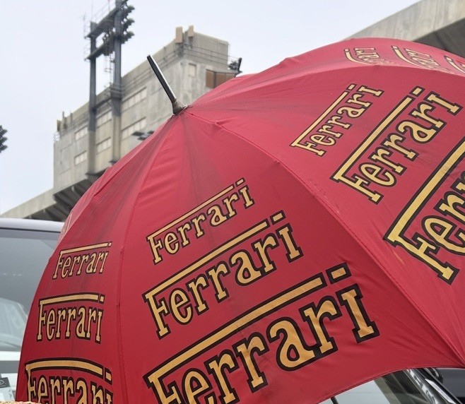 Ferrari Vintage Umbrella Red  w Yellow Fonts Original One Of A Kind