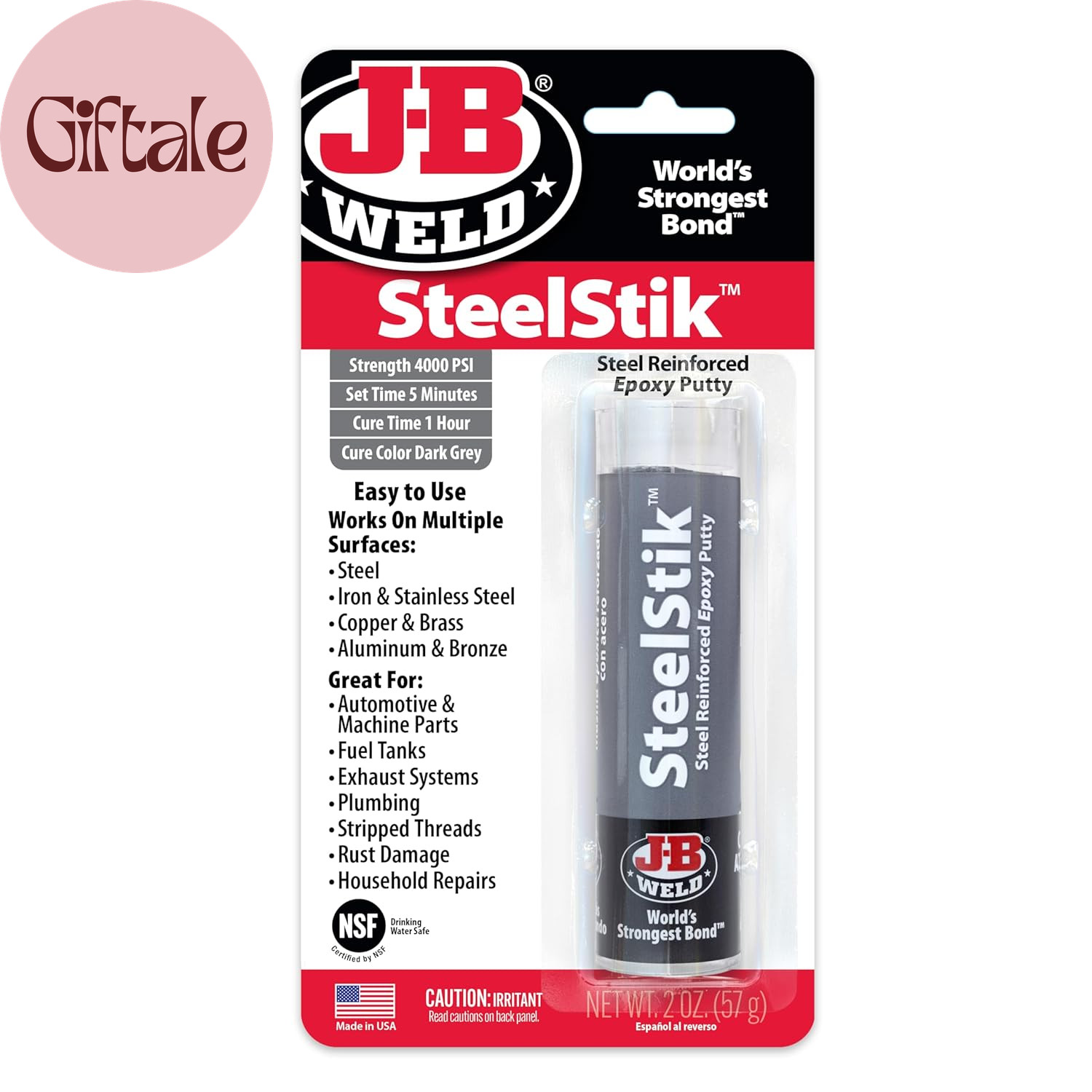 8267 Steelstik Steel Reinforced Epoxy Putty Stick - 2 Oz.