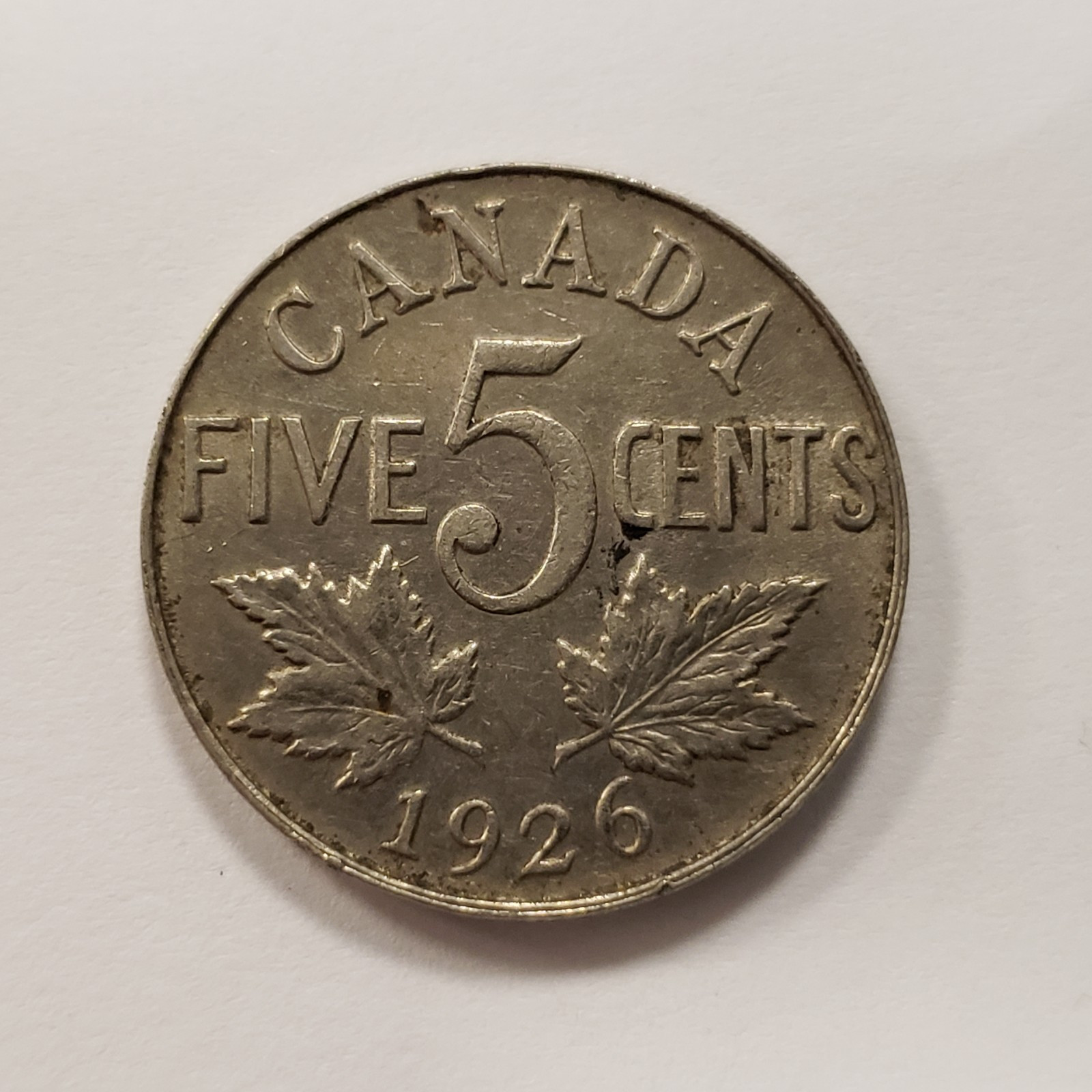 1926 5c Cents Canada Nickel - Near 6 - AU - KM-29 - SKU-F9007
