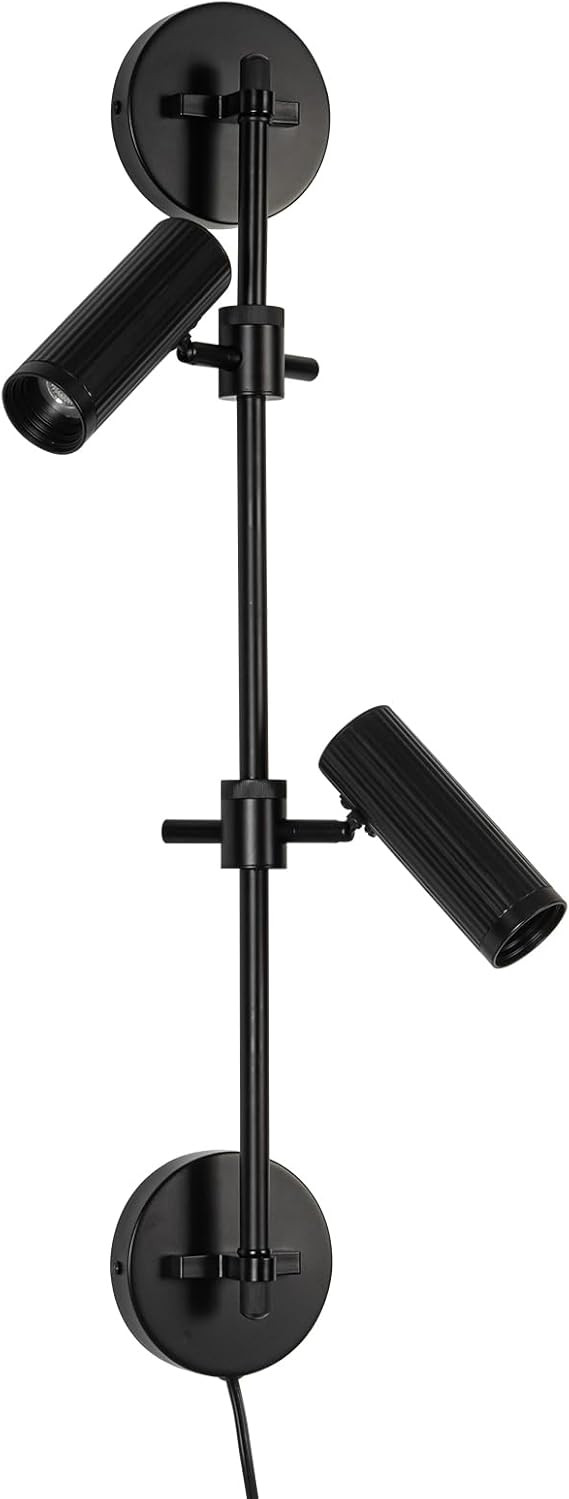 Plug in Wall Sconces, Black 2 Lights Rotatable Wall Lamp with Switch Cord Wall