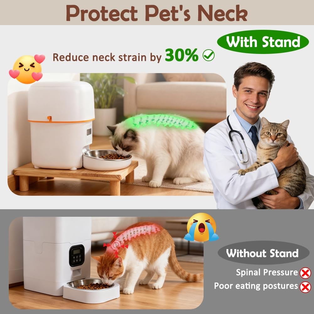 Cat Food Stand for Automatic Feeder & Tradition Bowls, Elevated Cat Food Tabl...