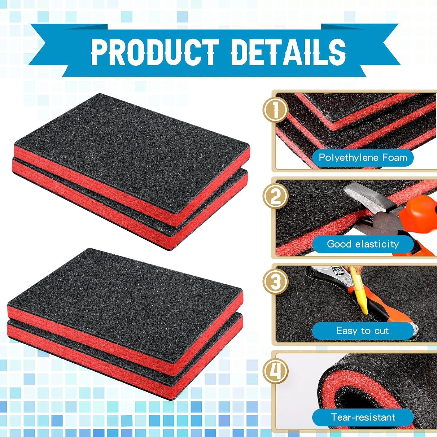 4 Pcs Cuttable Polyurethane Foam Pads Foam Sheets Craft Foam Black Tool Box Foam