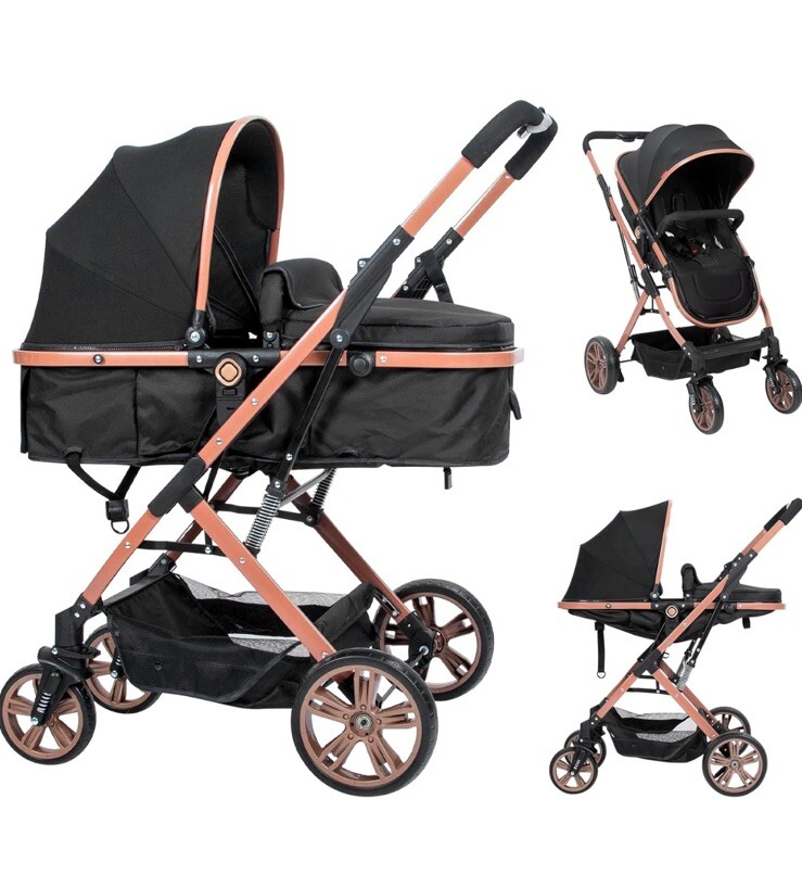 2-in-1 Luxury Bassinet Stroller-Folding Pushchair Baby/Toddler Carriage-Blk/Pink