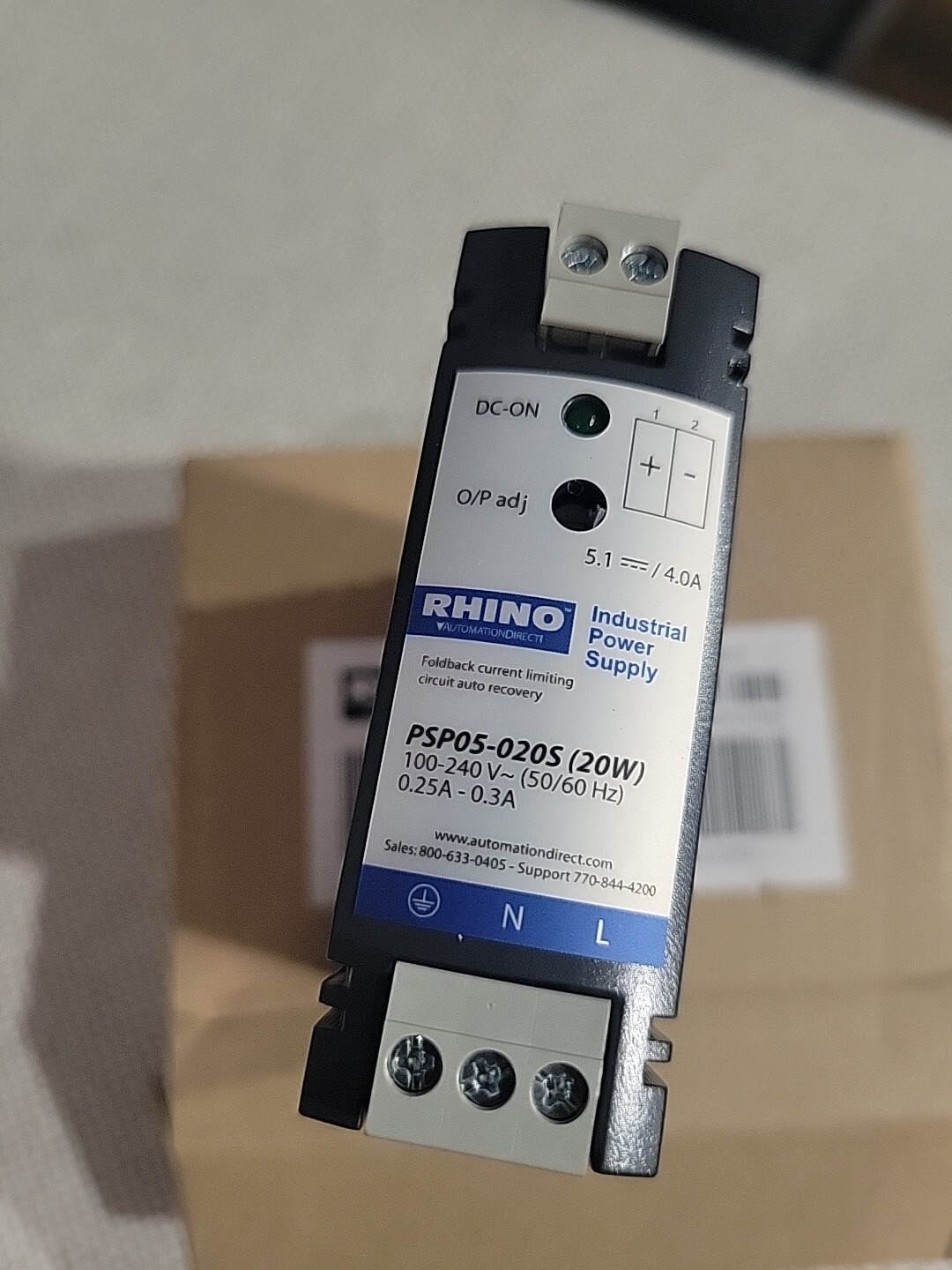 RHINO PSP05-020S (20W) Industrial Power Supply 5.1/4.0A 100-240V 0.25A-0.3A