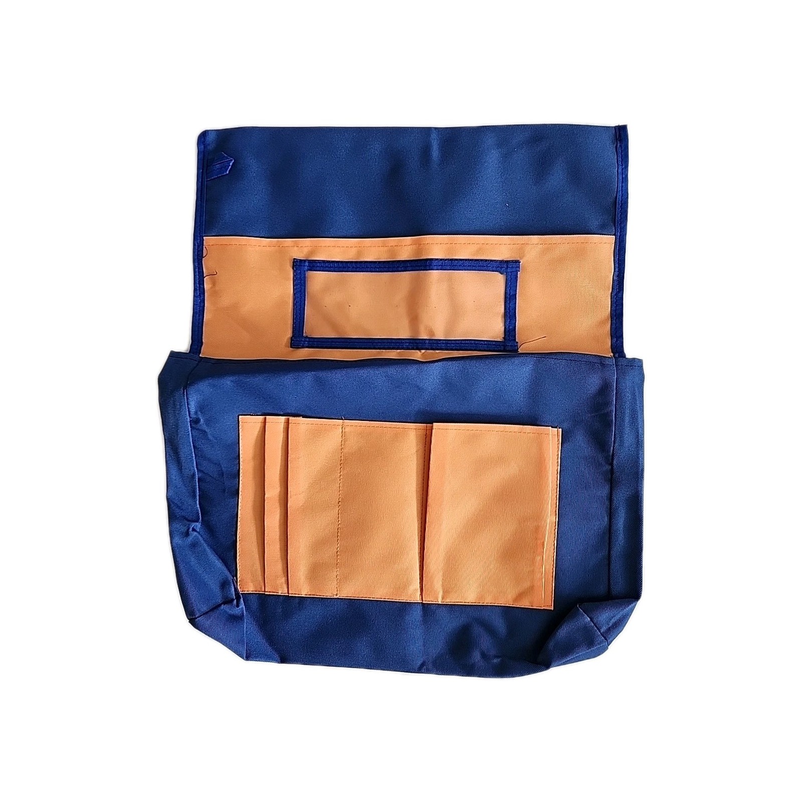 Seat Storage Pocket Chairback Buddy Pocket Organizer w/Name Tag Blue Orange NWOT