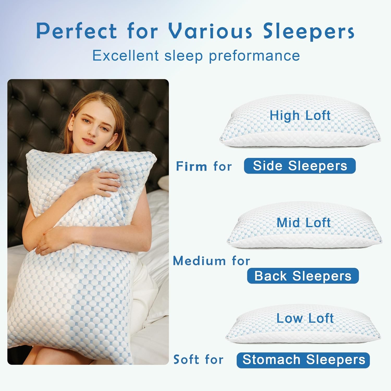 Premium Adjustable Shredded Memory Foam Pillow Suitable for Side Back