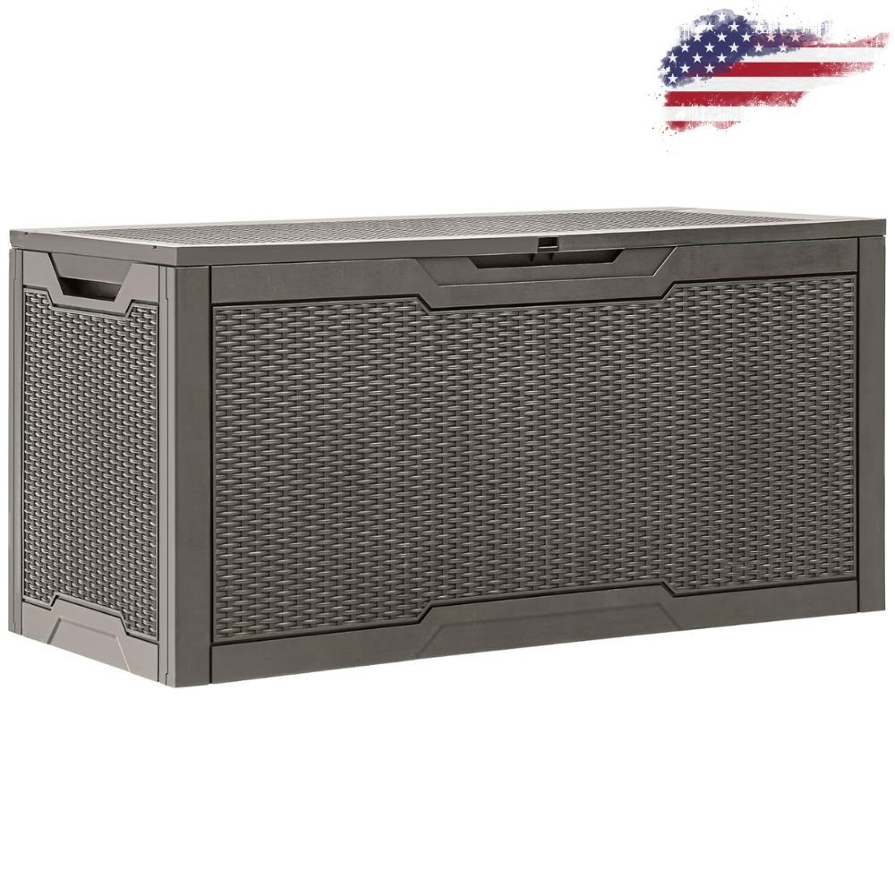 100-Gallon Resin Deck Box Lockable Outdoor Storage Waterproof Brown