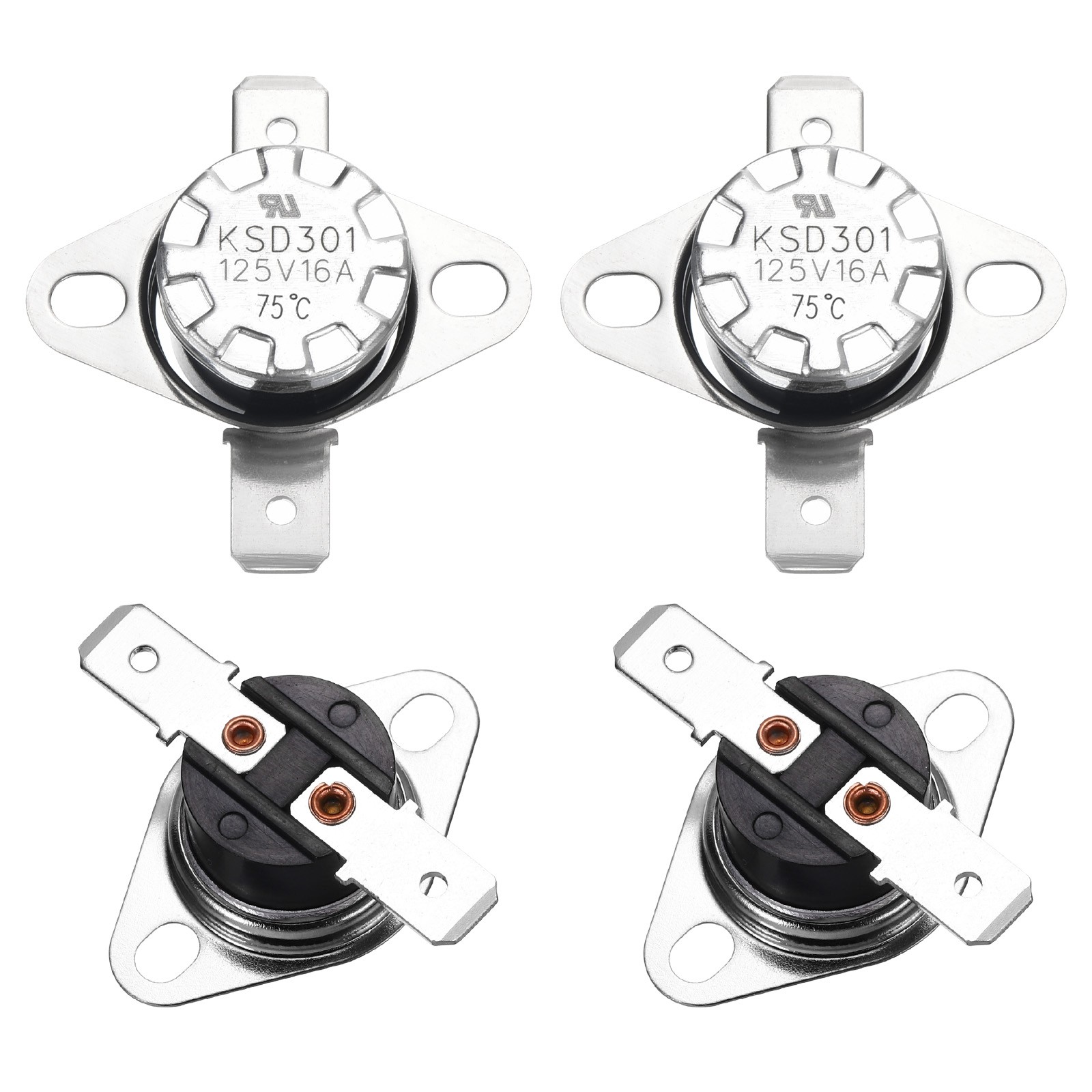 4 Pcs KSD301 Thermostat 75°C/167°F N.C Snap Disc Temperature Switch Bakelite