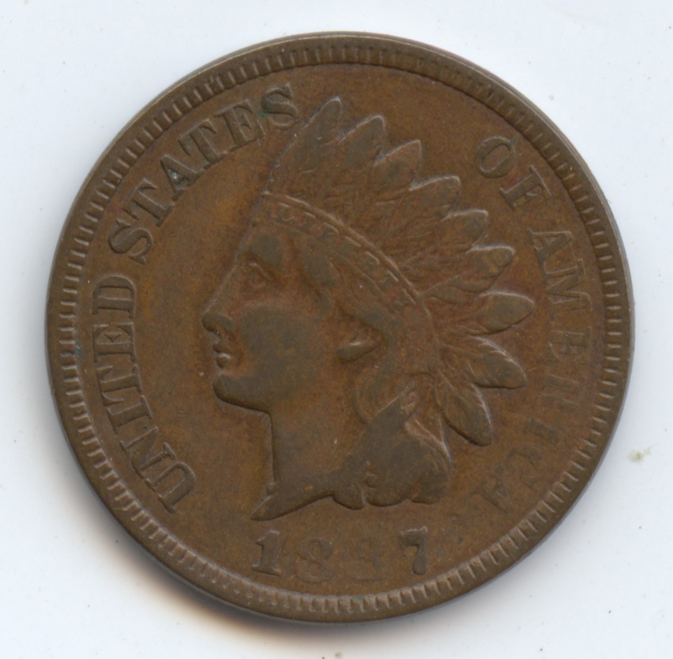 Error 1887 Indian Cent (#6494) Nearly XF but 87 In Date Weakly Struck.
