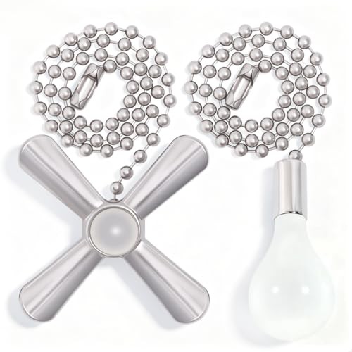 Sliver Ceiling Fan Pull Chains, 2Pack 3mm Diameter Beaded Decorative Silver