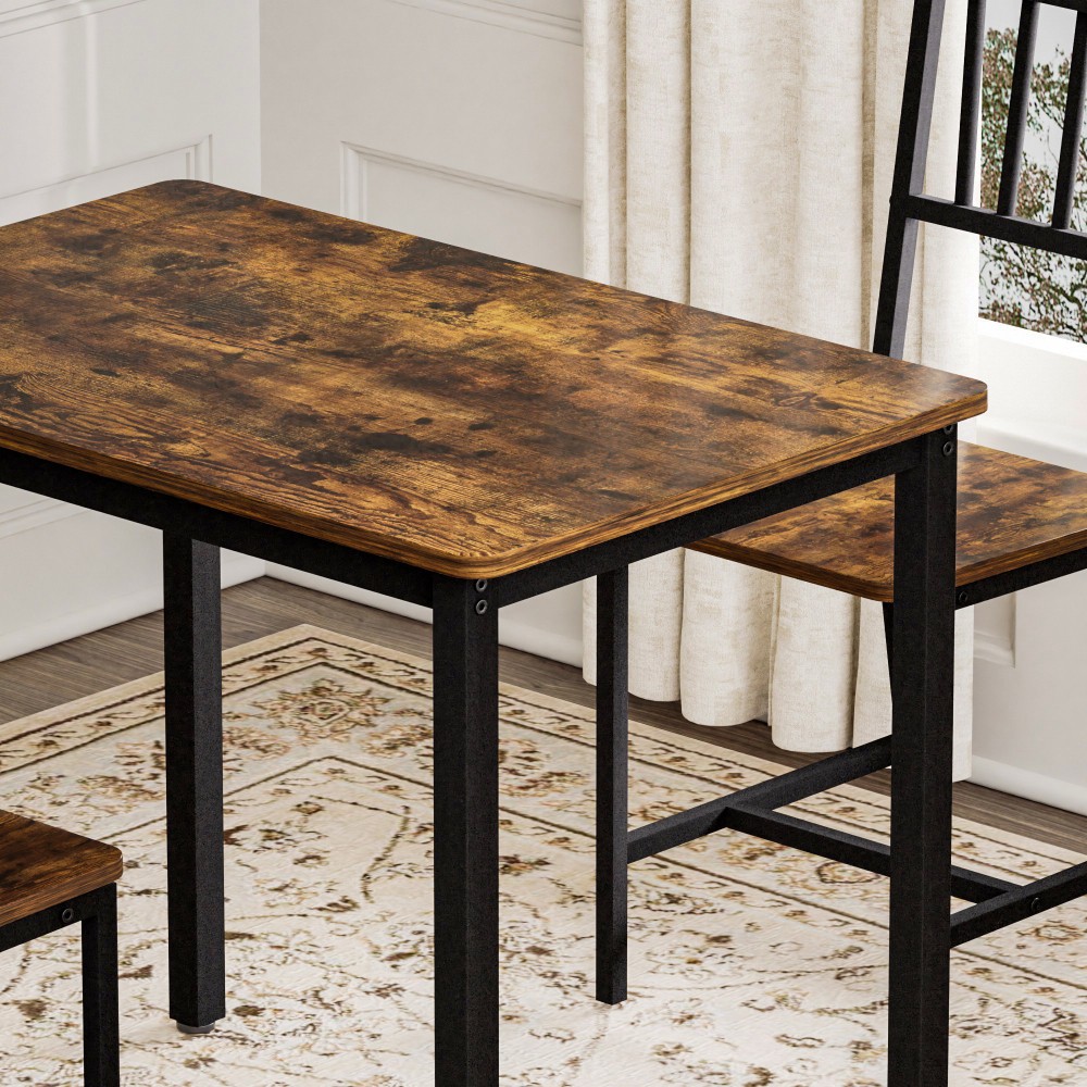 35" Dining Table with 2 Chairs, Industrial Kitchen Counter Set, Rustic Brown