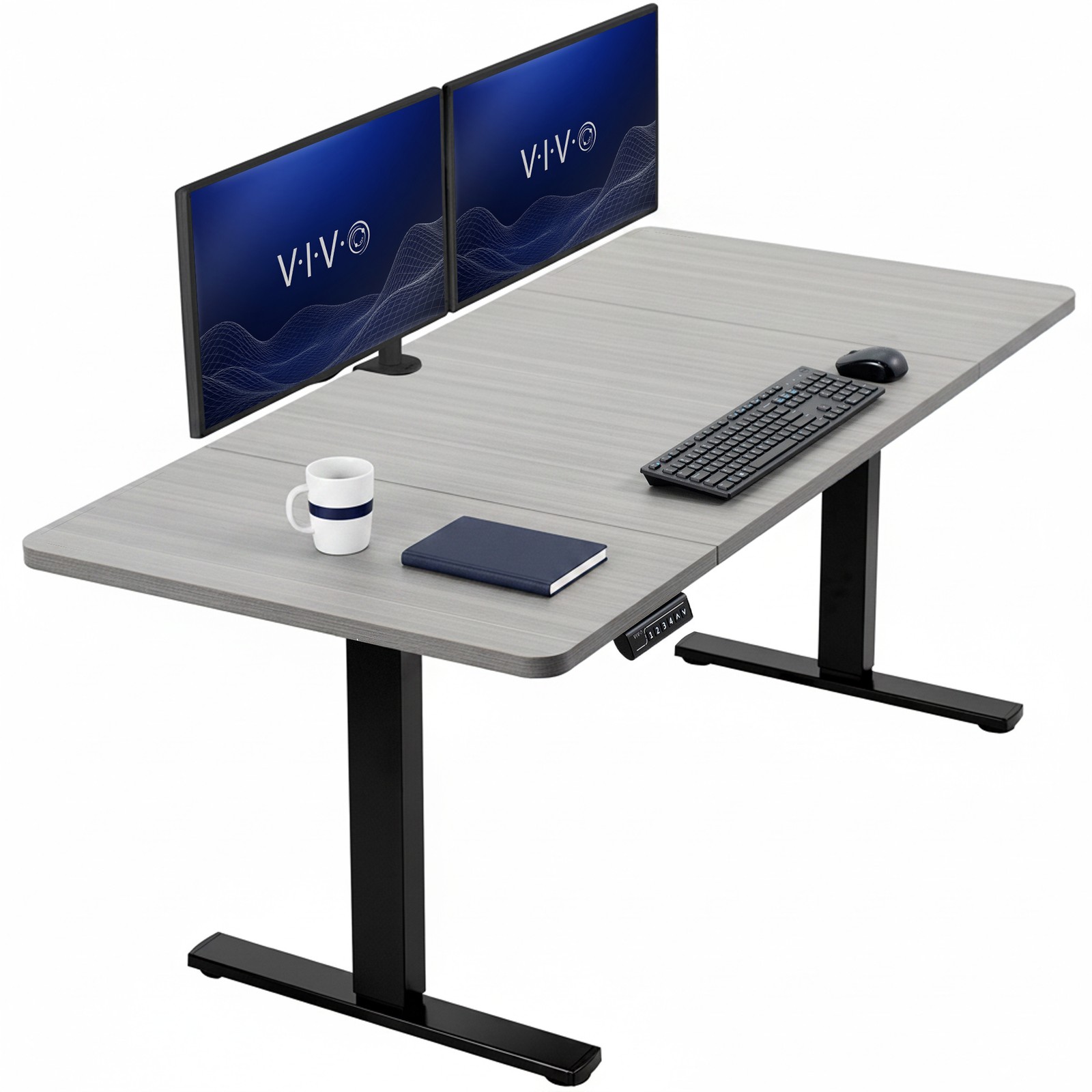 VIVO Electric 60” x 30” Stand Up Desk Workstation, Dark Gray Top, Black Frame